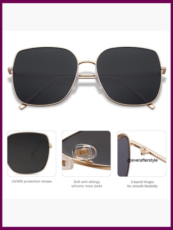 Oversized Square Metal Frame Sunglasses UV400 Protection Retro Style